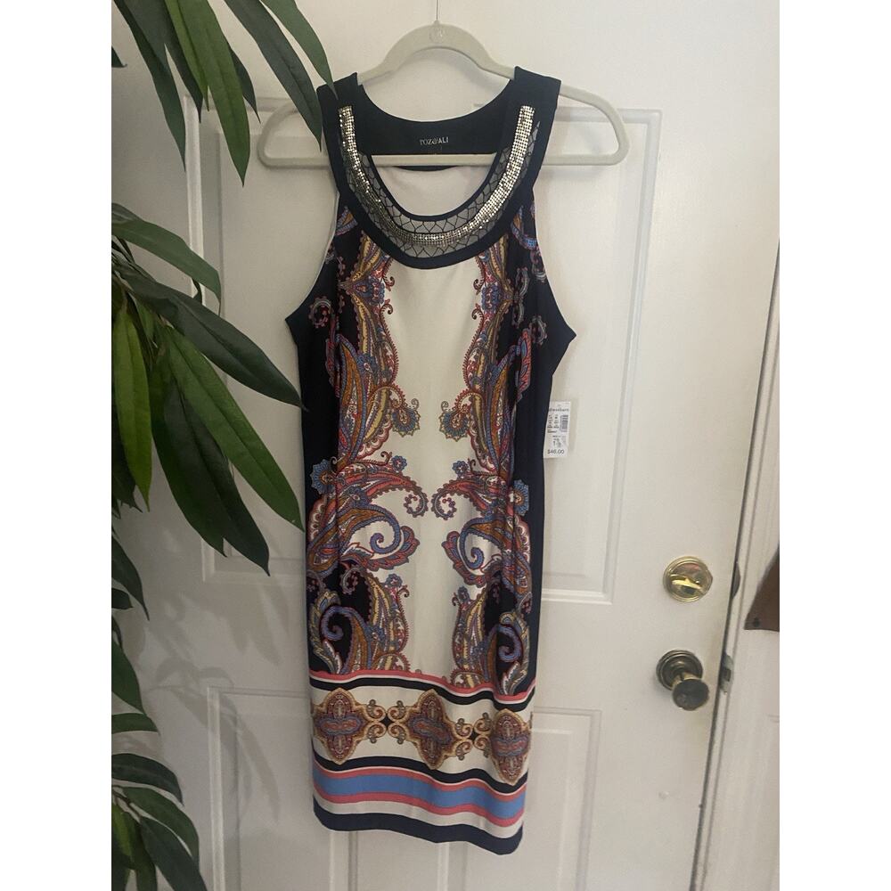 Boho Roz & Ali Women 14 Multicolor Paisley Round Neck With Decorative Collar NWT